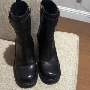 Vince Camuto Black Heeled Boots with Gold Accent